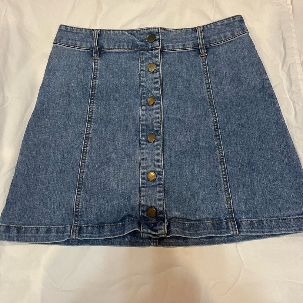 Denim Button-Front Skirt